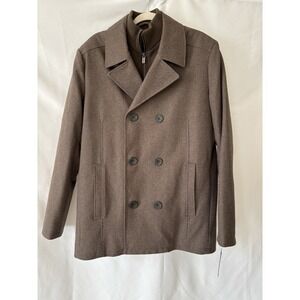 Kenneth Cole Men's Brown Pea Coat, Size Large NEW WITH TAGS